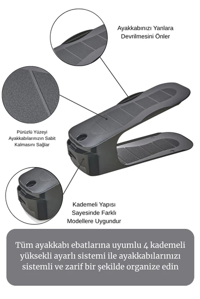 Mithra Life 16 Adet Ayarlanabilir Ayakkabı Rampası Düzenleyici Dolap İçi Organizer MIT1228 - Resim 2