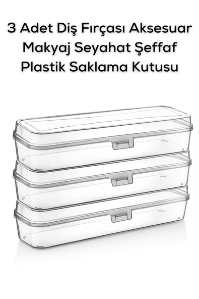 Mithra Life 3 Adet Diş Fırçası Aksesuar Makyaj Seyahat Şeffaf Plastik Saklama Kutusu MIT1238 - 2