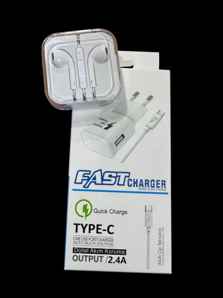 2 li set bir adet type-c hızlı şarj bir adet aux girişli tüm modellere uyumlu kulaklık ürün görseli 1