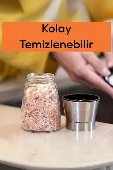 Mithra Life 2 li Set Metal Krom Kapaklı Cam Tuz Karabiber Değirmeni Tuzluk Biberlik MIT1244 - Resim 3