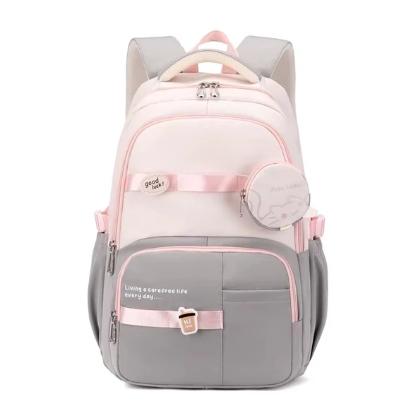 Bahar Yeni Öğrenci Sırt Çantası Okul Çantası Basit Kore Tarzı Sırt Çantası Kadın Seyahat Eğlence Çantası gri pembe ürün görseli 1
