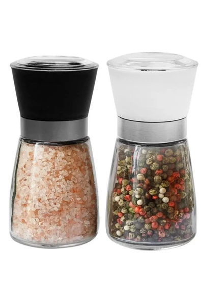 Mithra Life 2 li Set Cam Siyah Beyaz Tuz Karabiber Değirmeni Tuzluk Biberlik MIT1242 - Resim 3