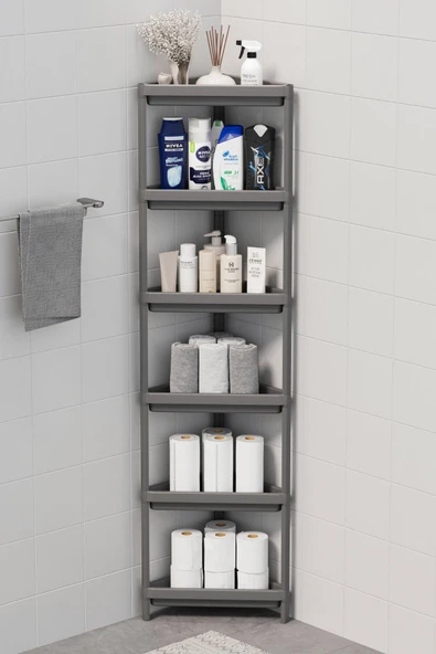 Mithra Life 6 Katlı Üçgen Plastik Gri Banyo Mutfak Rafı MIT1235 ürün görseli