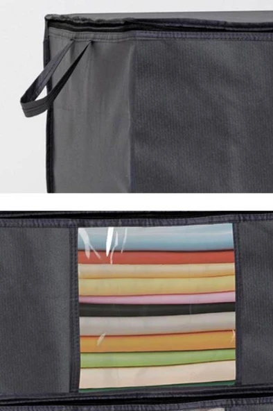 3’lü Baza Hurcu Seti Antrasit, Yatak Kanepe Altı Yastık Kıyafet Çamaşır Düzenleyici (64x45cm) 3 Adet - Resim 4