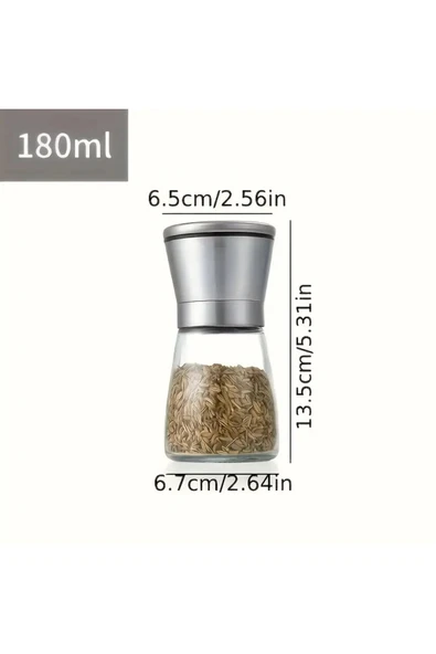 Mithra Life 2 li Set Metal Krom Kapaklı Cam Tuz Karabiber Değirmeni Tuzluk Biberlik MIT1244 - Resim 2