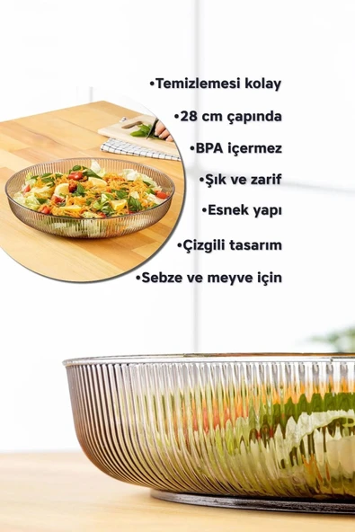 Mithra Life Füme Esnek Kırılmaz Plastik Meyve Sebze Salata Sunum Geniş Çanak Kasesi MIT1225 - Resim 3