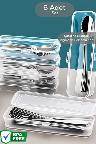 Mithra Life 6 Adet Şeffaf Çeyizlik Çatal Kaşık Düzenleyici Taşıma Seti Piknik Saklama Kutusu MIT1239 ürün görseli