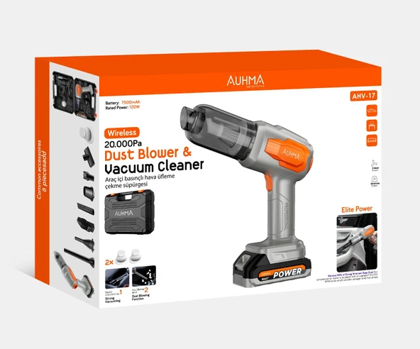 AHV-17 KABLOSU ŞARJLI SÜPÜRGE 18.V 120W 7500MAH 20KPA/VAKUM 8 PARÇA AKSESUAR - 6