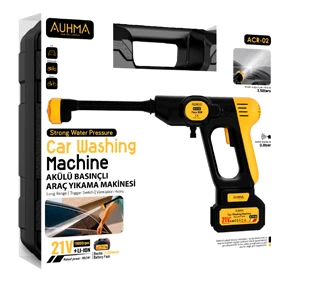 AUHMA ACR 02 Araç Yıkama Makinesi 19.000rpm, 21V 13.000mAh Çift Bataryalı 0.8bar, Akülü Basınçlı