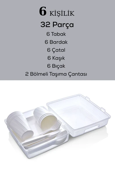 Mithra Life 6 Kişilik Çantalı Beyaz Çatal Bıçak Kaşık ve Tabak Piknik Seti MIT1232 - Resim 2