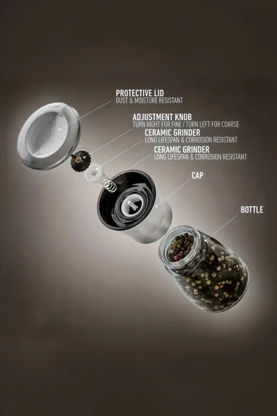 Mithra Life 2 li Set Metal Krom Kapaklı Cam Tuz Karabiber Değirmeni Tuzluk Biberlik MIT1244 - Resim 4