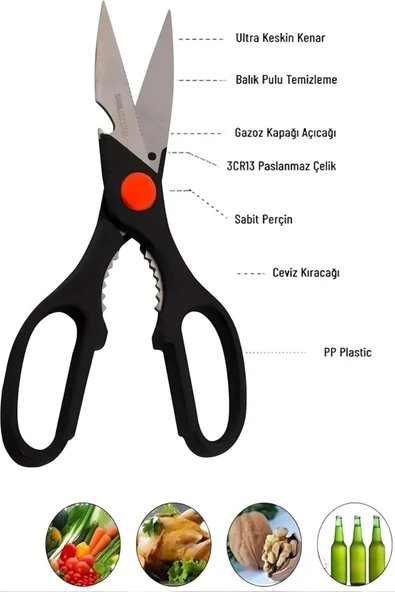 Mithra Life Siyah Et Tavuk Kesme Balık Temizleme Mutfak Makası MIT1240 - Resim 4