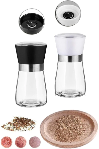 Mithra Life 2 li Set Cam Siyah Beyaz Tuz Karabiber Değirmeni Tuzluk Biberlik MIT1242 - Resim 2