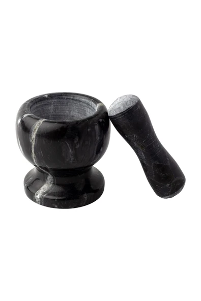 Mithra Life Lüks Doğal Desenli Ayaklı Siyah Mermer Oyma Havan ve Tokmak MIT1246 - Resim 2