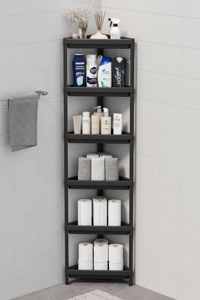 Mithra Life 6 Katlı Üçgen Plastik Siyah Banyo Mutfak Rafı MIT1234 ürün görseli