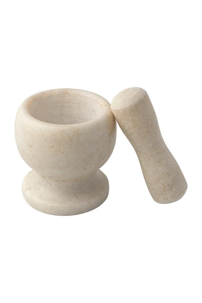 Mithra Life Lüks Doğal Desenli Ayaklı Beyaz Mermer Oyma Havan ve Tokmak MIT1247 - Resim 2