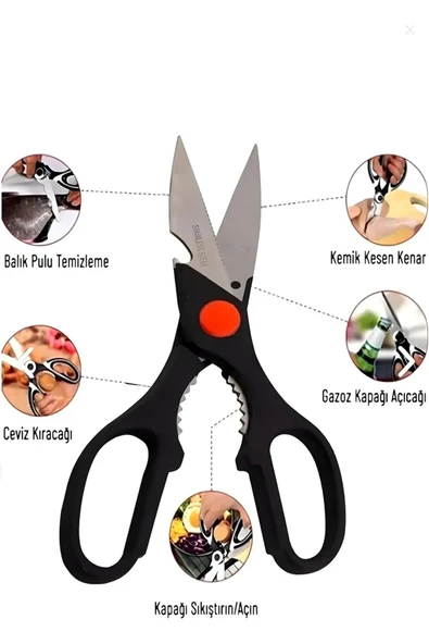 Mithra Life Siyah Et Tavuk Kesme Balık Temizleme Mutfak Makası MIT1240 - Resim 8