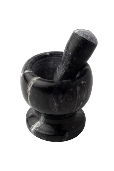 Mithra Life Lüks Doğal Desenli Ayaklı Siyah Mermer Oyma Havan ve Tokmak MIT1246 ürün görseli