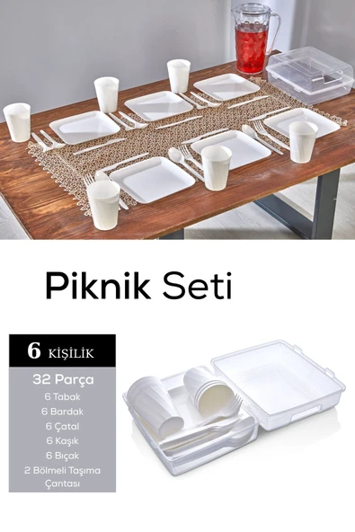 Mithra Life 6 Kişilik Çantalı Beyaz Çatal Bıçak Kaşık ve Tabak Piknik Seti MIT1232 - Resim 4