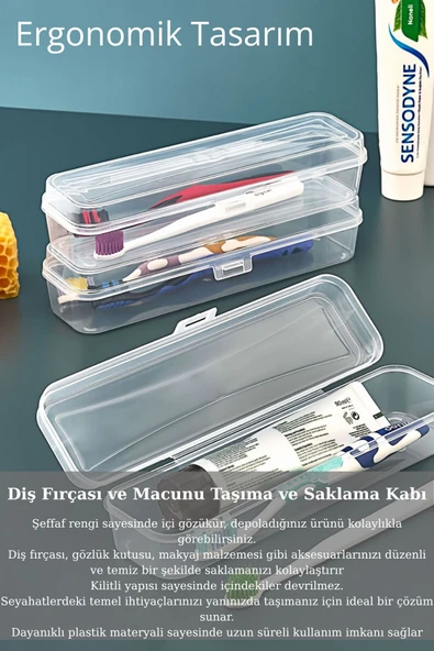 Mithra Life 3 Adet Diş Fırçası Aksesuar Makyaj Seyahat Şeffaf Plastik Saklama Kutusu MIT1238 - 4