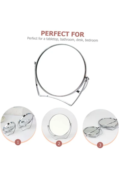 Mithra Life Mini Boy Büyüteçli Çift Taraflı Krom Kaplama Masa Ofis Makyaj Aynası MIT1243 - Resim 4