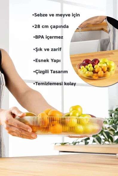 Mithra Life Şeffaf Esnek Kırılmaz Plastik Meyve Sebze Salata Sunum Geniş Çanak Kasesi MIT1224 - Resim 3