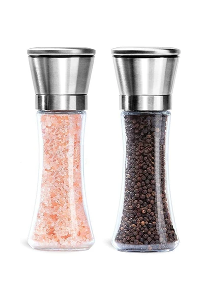 Mithra Life 2 li Büyük Boy Metal Krom Kapaklı Cam Tuz Karabiber Değirmeni Tuzluk Biberlik MIT1245 ürün görseli