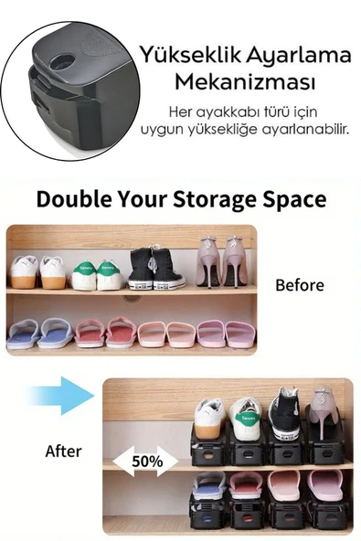 Mithra Life 24 Adet Ayarlanabilir Ayakkabı Rampası Düzenleyici Dolap İçi Organizer MIT1229 - Resim 3