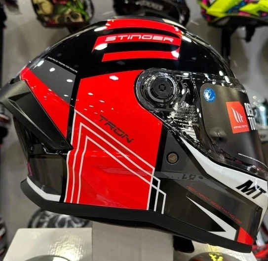 MT STINGER 2 FF - 126 TRON B15 GLOSS KAPALI KASK PARLAK SİYAH KIRMIZI GRAFİK