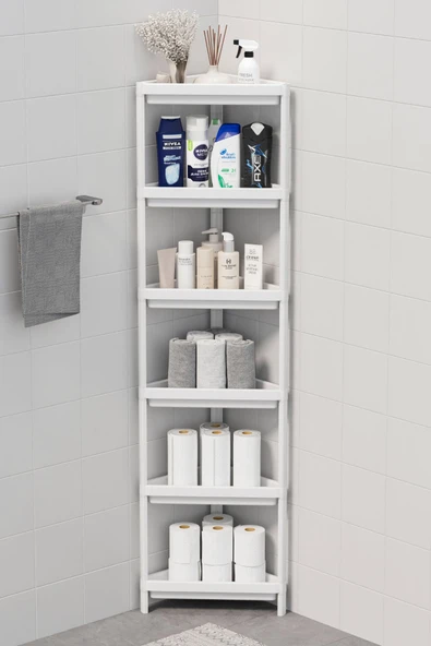 Mithra Life 6 Katlı Üçgen Plastik Beyaz Banyo Mutfak Rafı MIT1233 ürün görseli