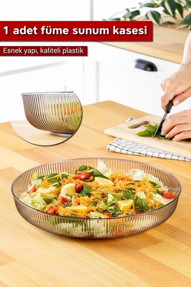 Mithra Life Füme Esnek Kırılmaz Plastik Meyve Sebze Salata Sunum Geniş Çanak Kasesi MIT1225 - Resim 2