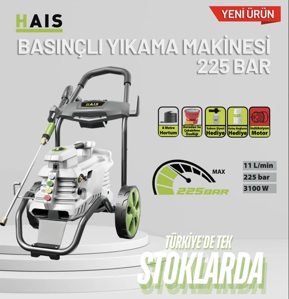 HAIS PROFESYONEL YÜKSEK BASINÇLI YIKAMA MAKİNESİ 225 BAR 3100 W - 2