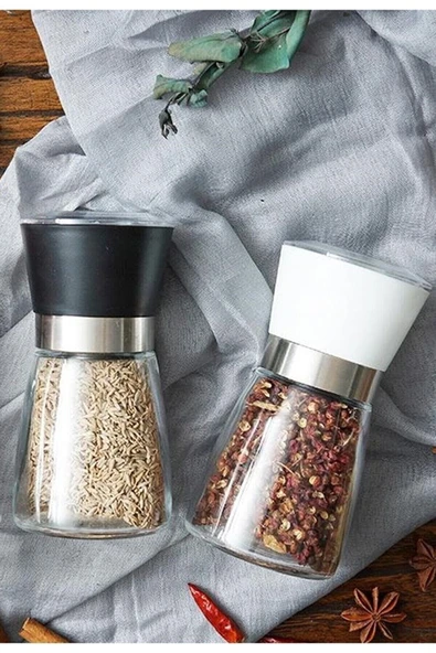 Mithra Life 2 li Set Cam Siyah Beyaz Tuz Karabiber Değirmeni Tuzluk Biberlik MIT1242 ürün görseli