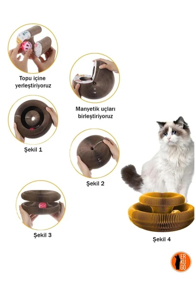 Mithra Life Akordiyon Kedi Tırmalama Oyuncağı Panosu Çıngıraklı Top ve Kedi Nanesi Hediyeli MIT1250 - Resim 4