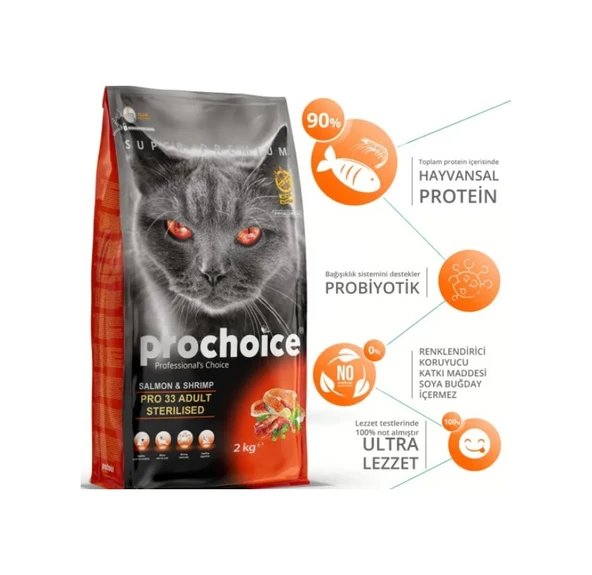 Prochoice Pro 33 Sterilised Somonlu ve Karidesli Kısırlaştırılmış Yetişkin Kedi Maması 2 KG - Resim 2