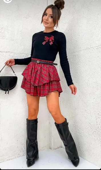 Kadın Dijital Baskılı Dalgıç Kumaş Fıyonk Aksesuarlı Takım - Resim 2