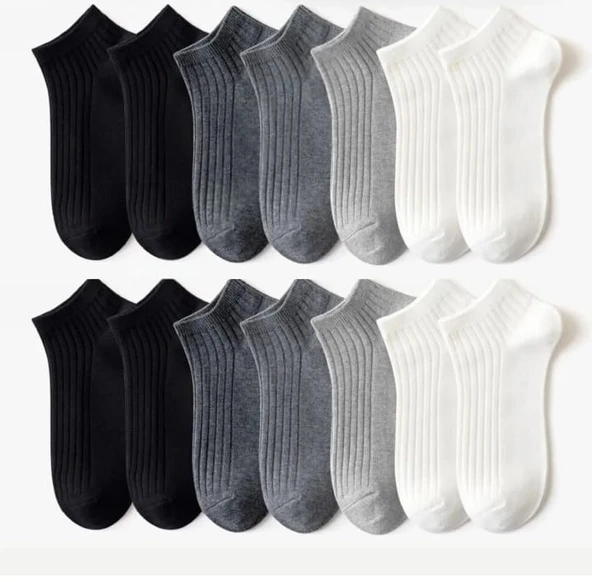 8 Çift beyaz gri siyah Desenli çorap pamuklu ayak bileği düşük kesim genç Çorabı  36-40 - Resim 2