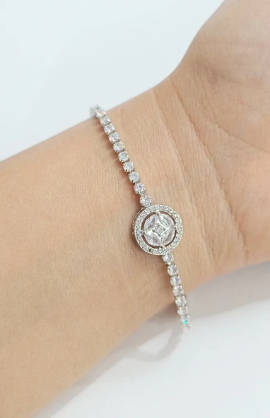 Monalisa Home Lüks  Gösterişli Taşlı Gümüş Renk Bileklik ürün görseli 1