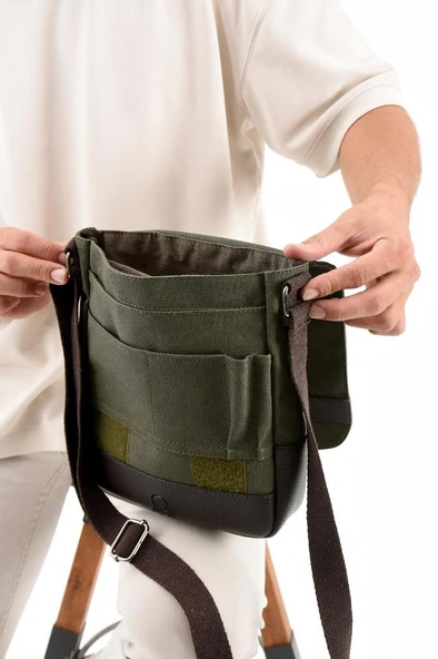 Kanvas Kumaş Tablet Çantası Erkek Postacı Çanta 27*23 Cm Çapraz Askılı Omuz Çantası - 11