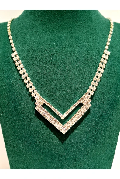 Monalisa Home Gümüş  Renk Lüks Parlak Gösterişli Abiye Kolye ürün görseli 1