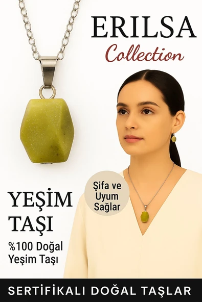 Sertifikalı Fasetli Yeşim Doğal Taş Kolye – Şifa Uyum Denge ve Pozitif Enerji Taşı ürün görseli