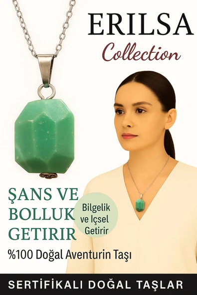 Sertifikalı Fasetli Aventurin Doğal Taş Kolye – Şans Bolluk İçsel Güç ve Huzur Taşı ürün görseli