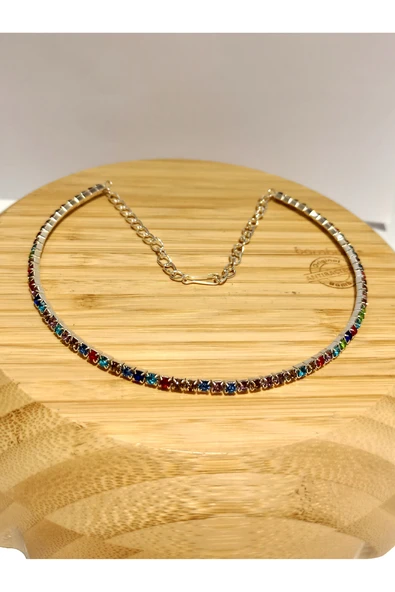 Monalisa Home Gümüş  Renkli  Lüks Parlak Gösterişli Abiye Kolye ürün görseli 1