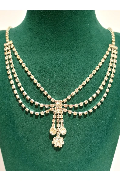 Monalisa Home Gümüş  Renk Lüks Parlak Gösterişli Abiye Kolye ürün görseli 1