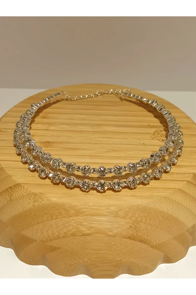 Monalisa Home Gümüş  Renk Lüks Parlak Gösterişli Abiye Kolye ürün görseli 1