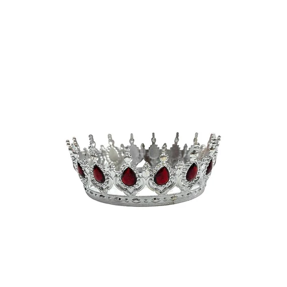 Monalisa Home  Kırmızı Taşlı Pasta Tacı 13cm Mika Gümüş - 1