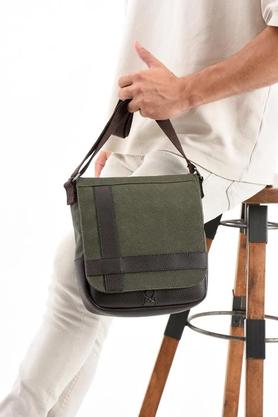 Kanvas Kumaş Tablet Çantası Erkek Postacı Çanta 27*23 Cm Çapraz Askılı Omuz Çantası - 10