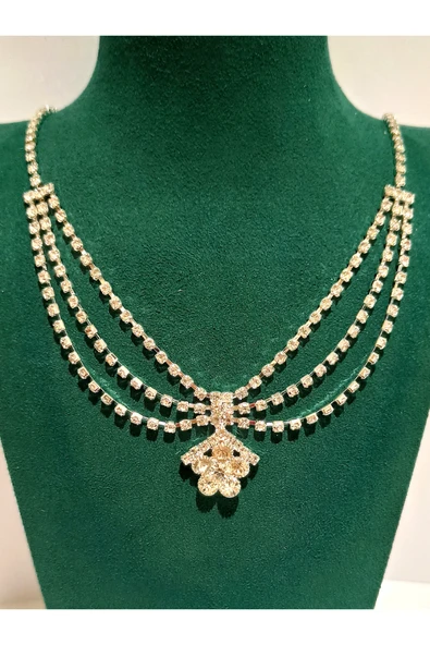 Monalisa Home Gümüş  Renk Lüks Parlak Gösterişli Abiye Kolye ürün görseli 1