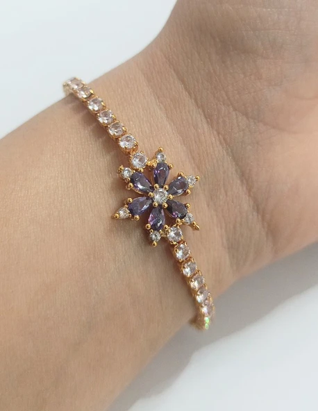 Monalisa Home Lüks  Gösterişli Taşlı Çiçek Motifli Altın Renk Bileklik ürün görseli 1