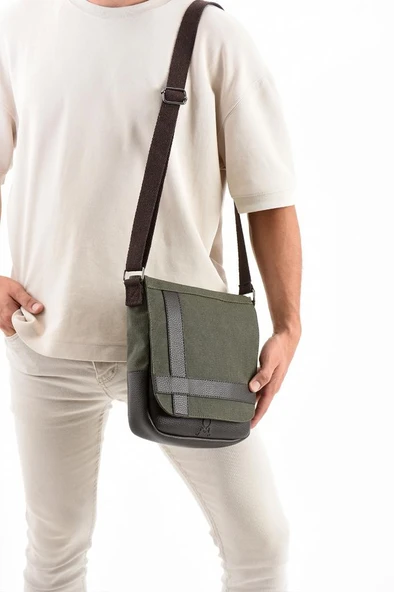 Kanvas Kumaş Tablet Çantası Erkek Postacı Çanta 27*23 Cm Çapraz Askılı Omuz Çantası - 9